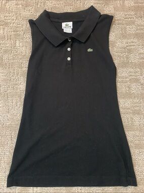 Lacoste Black Sleeveless Polo Tank with Green Croc Accent